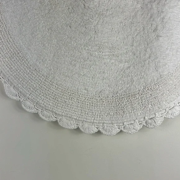 Shabby Chic Crochet Bath Mat Rug 100% Cotton White 26" Round Reversible NEW - Picture 2 of 8